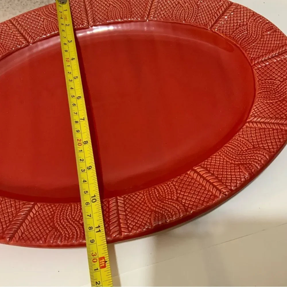 BIA Cordon Bleu 16 inch Red Cable Knit Oval Platter G22